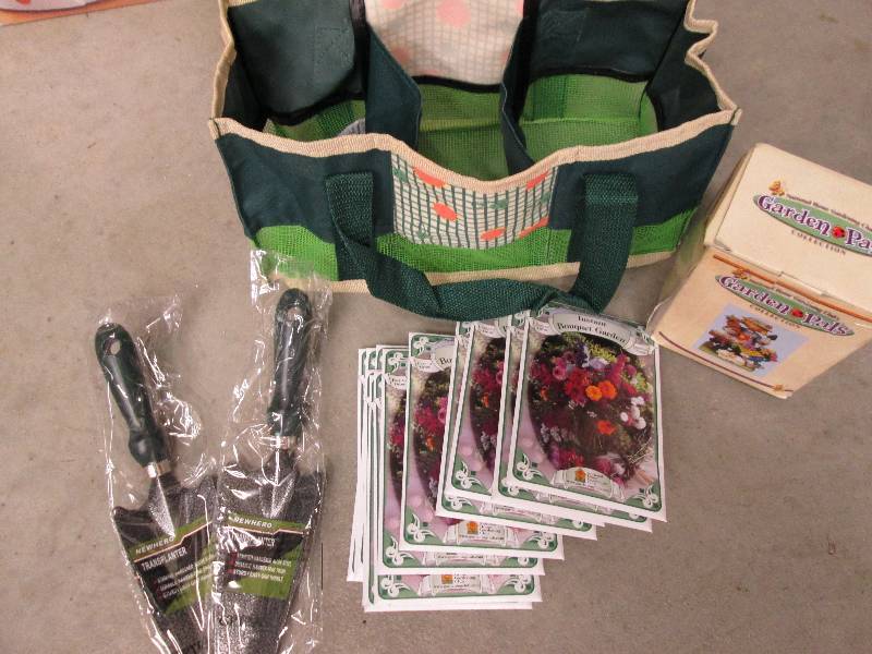 tote 2 shovels seeds and garden pal...