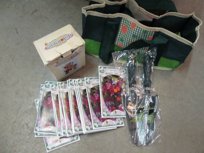 tote 2 shovels seeds and garden pal...