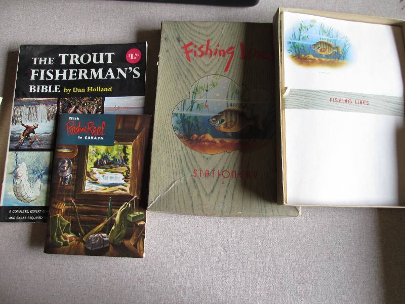 lot 4 image: Vintage fishing stationery and book...
