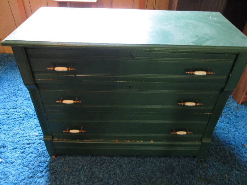 lot 28 image: Green dresser, 40 x 19 top and 30...