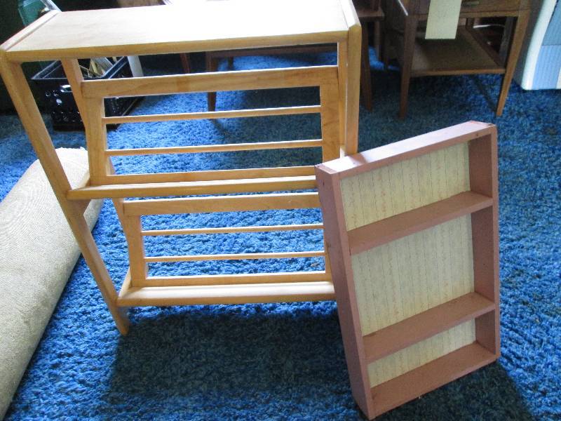 lot 37 image: Shoe rack and vintage nick nack rac...