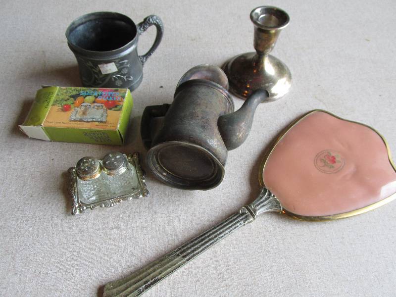 lot 153 image: Vintage items, hand mirror, silver ...