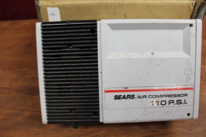 Sears Air Compressor, Nails, Log Chain with Hook
