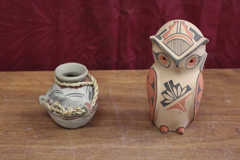 Native Art Owl and Pottery