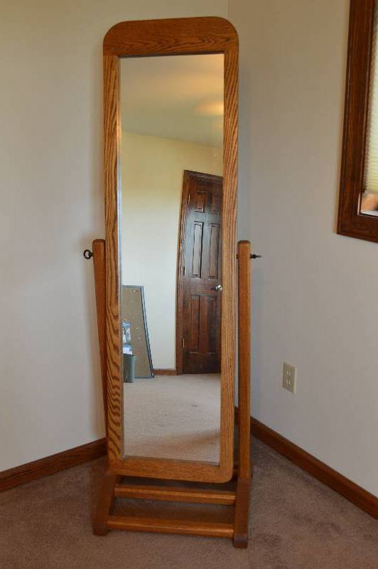 Full Length Dressing Mirror In Oak Frame & Stand; Hand Crafted; 21" x