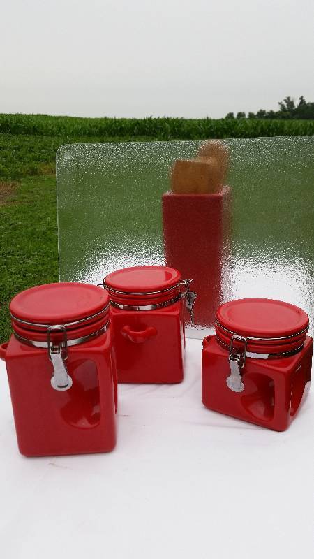Glass Cutting Board, Canisters and Utensils