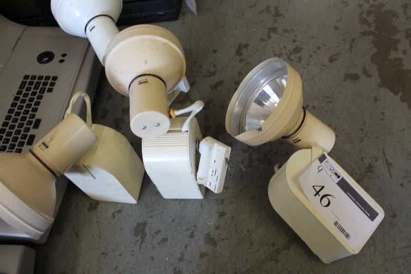 lot 46 image: Lot of (4) Track Light Floodlight Fixtures wMounting Attachment 120V 2.6A.