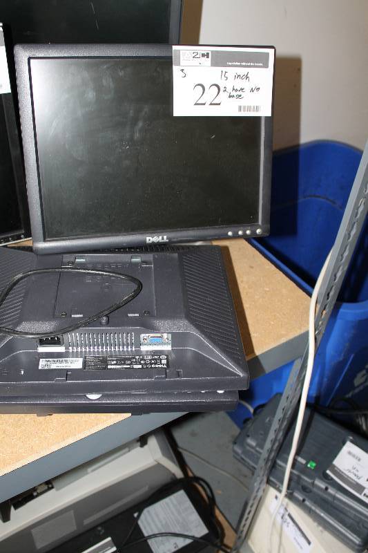 lot 22 image: Lot of (3) Flat Screen Computer Monitors Includes Dell Brand 15 2 of 3 Have No Base.