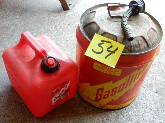 lot 54 image: 5 Gallon Metal Gas can, 2 Gallon Plastic