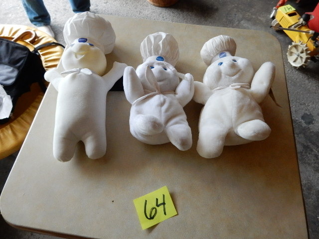 lot 64 image: 3 Pillsbury Doughboy dolls