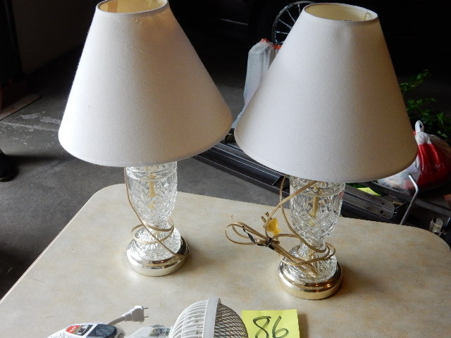 lot 86 image: 2 cut glass table lamps. .19 in h.  HOLMES, Clamp on Fan