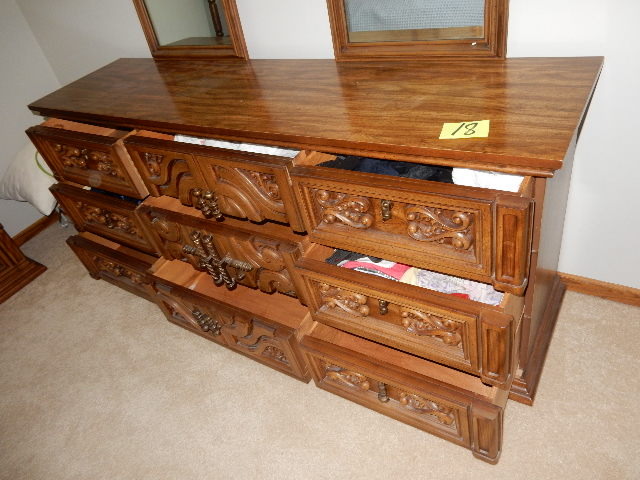 lot 18 image: Mid Mod style Bureau and Mirrors.  Simulated wood..