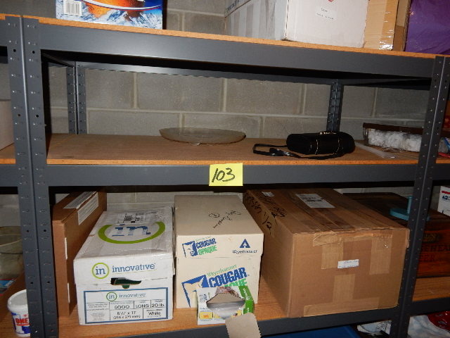 lot 104 image: 3, metal and wood shelves
