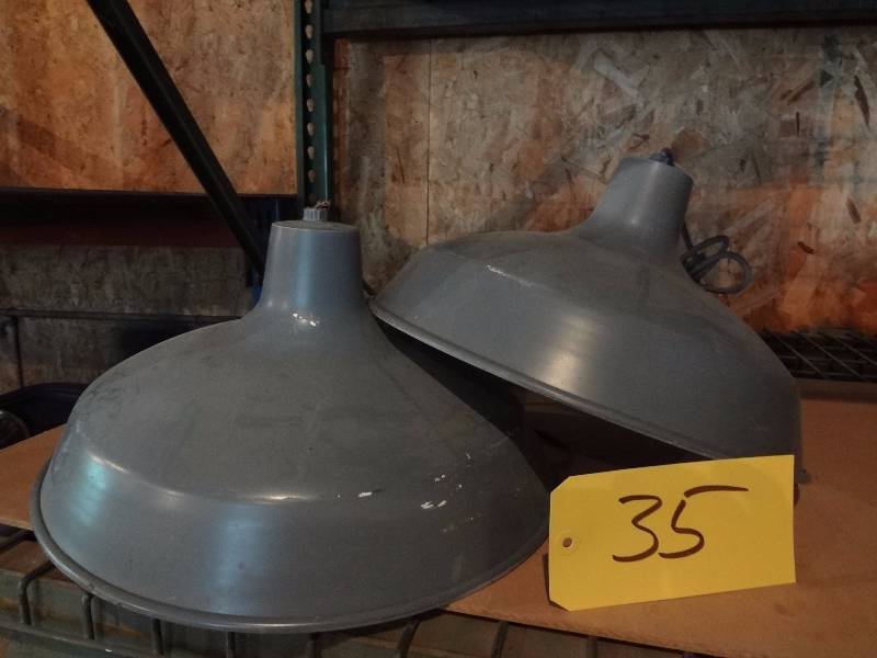 lot 35 image: Pair of Grey Metal Drop Lights