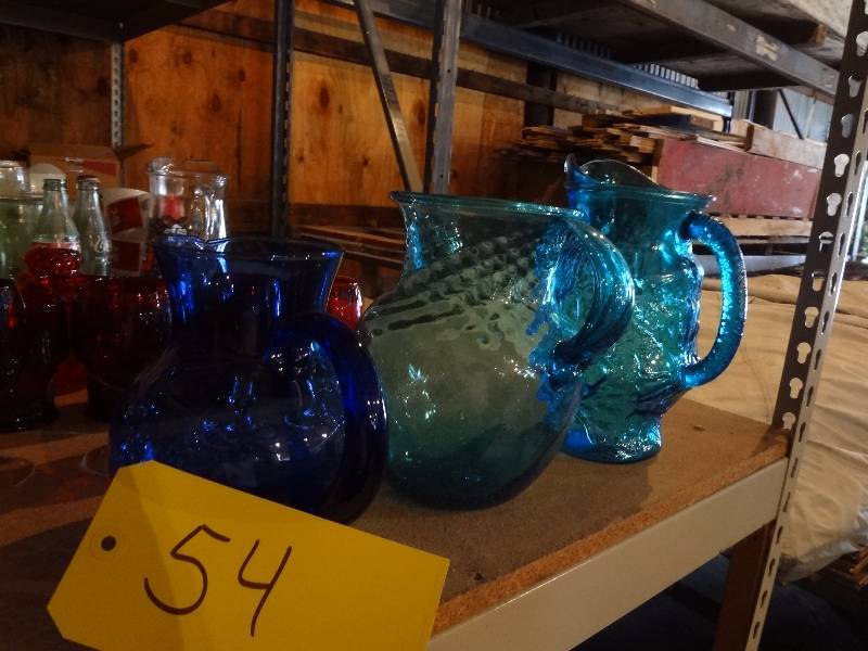 lot 54 image: (3) Blue Pitchers