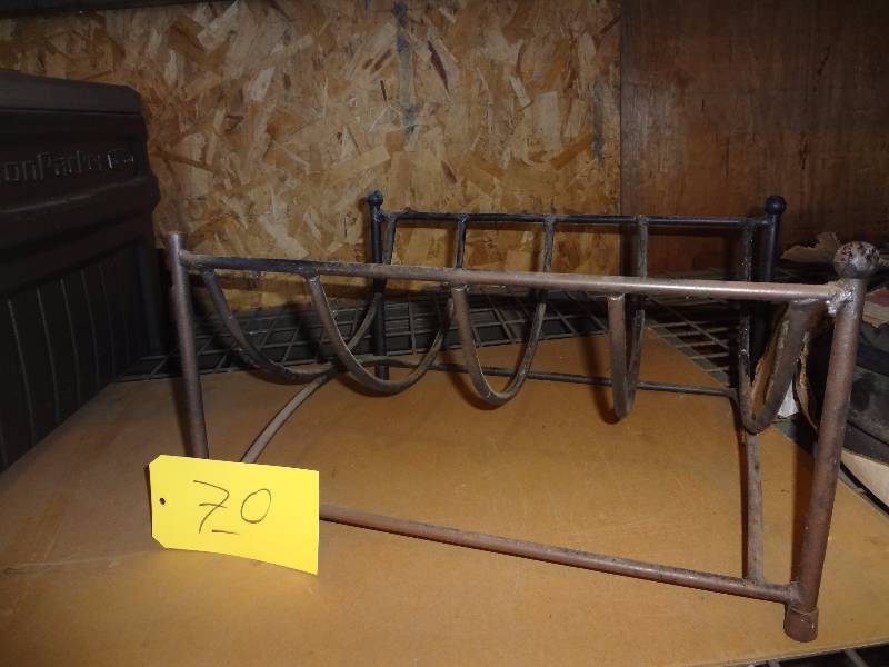 lot 70 image: Two Slat Chairs, Metal Rack, Lawn Edge
