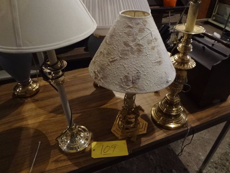 lot 109 image: 3 Brass Lamps