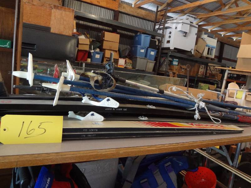 lot 165 image: X Country Skis, two Pair, others, 4 sets of poles
