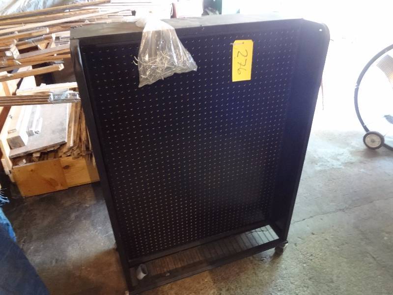lot 276 image: Wheeled Peg Board Display rack