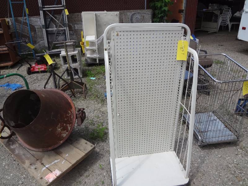lot 301 image: Peg Board Display rack, on wheels