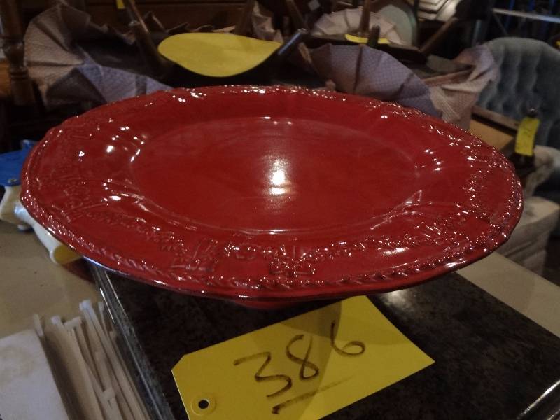 lot 386 image: Cake Plate, Fancy Tureen, Pitchers, Big Green Bottles