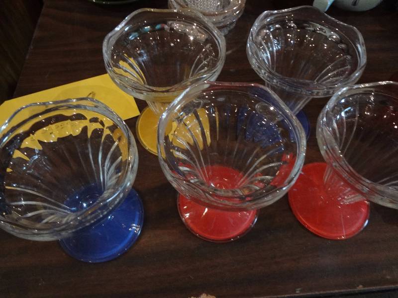 lot 388 image: Ice Cream Dishes, Cranberry Covered Dish, Vase, Glass