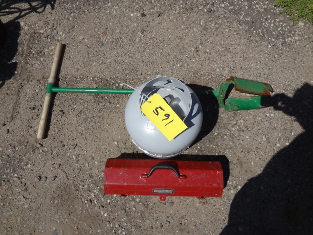 lot 591 image: Post Hole Digger, LP Tank, Old Craftsman Tool Box