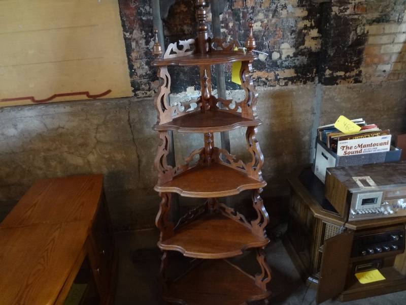lot 473 image: Vintage, Incredible Old wooden Corner Shelf