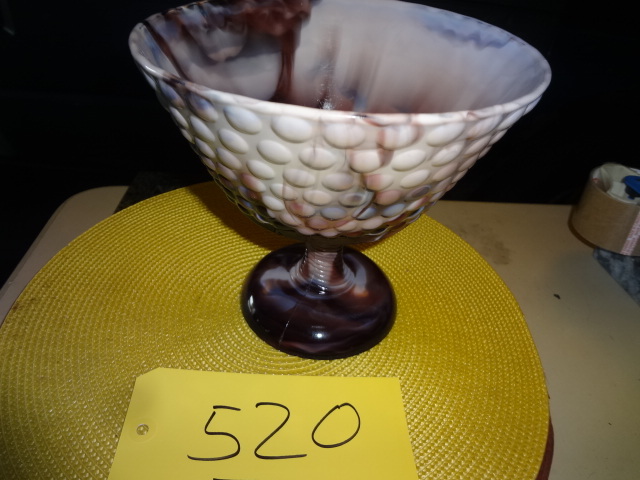 lot 520 image: Large Purple Hobnail Slag Glass Stemmed Bowl