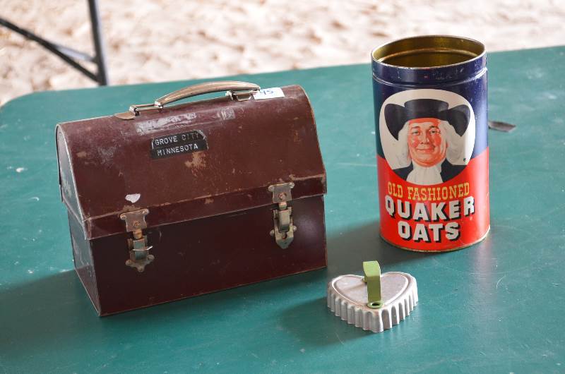 Metal Lunch Box, Metal Oats Can, Metal Cookie Cutter