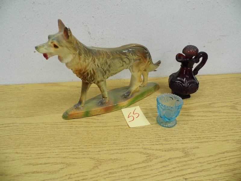 lot 55 image: Chalkware Dog, Avon Decanter