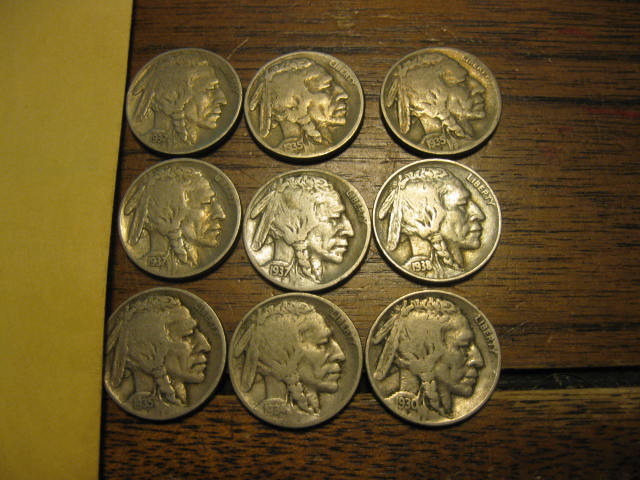 9 Full Date Buffalo Nickels