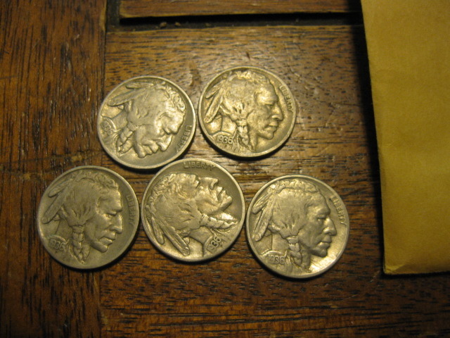 5 1936 S Buffalo Nickels Full Dates