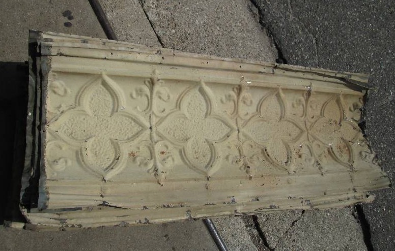 Strips of antique metal ceiling tin...