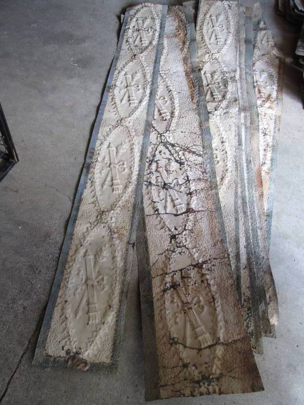 Strips of antique metal ceiling tin...