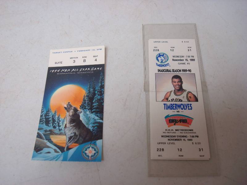 lot 89 image: Pair Of Vintage Timberwolves Basketball Tickets