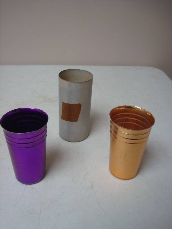 lot 160 image: Lot Of Vintage Aluminum Cups, Two Flamingo By Nasco, Show Wear