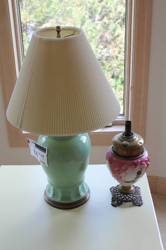 lot 18 image: Lot of (3) Decorative Lamps Includes Shades (2) 32 Height.