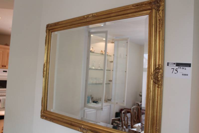lot 75 image: Decorative Wall Mirror wWooden Frame, Gold Color 47 x 36.5.