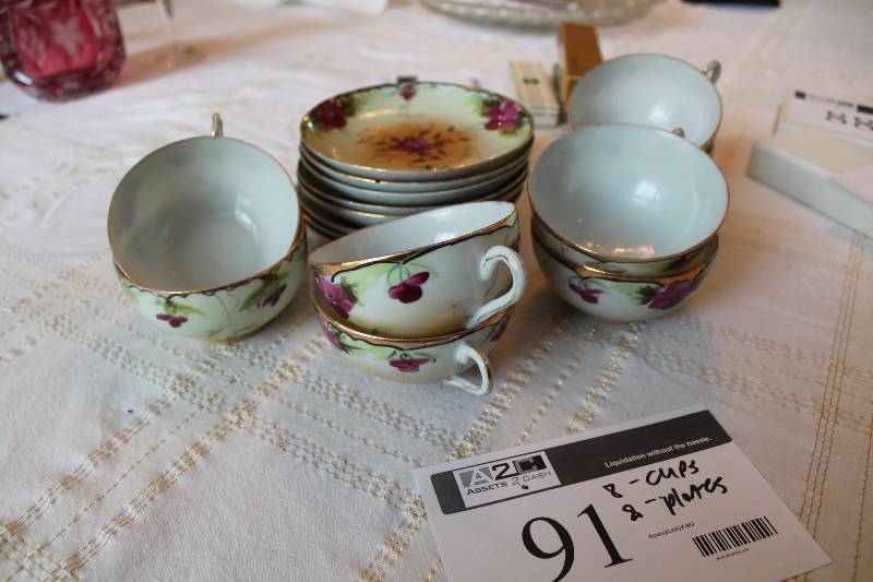 lot 91 image: Lot of (16) Collectible Dishware wFlower Images Including Saucers CoffeeTea Cups.