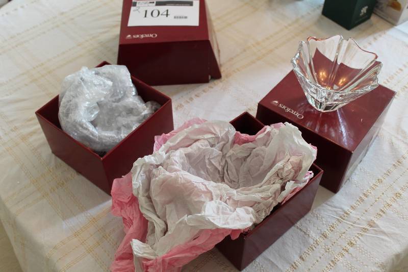 lot 104 image: Lot of (2) Orrefors Sweden Crystal Glass Candle Holders.