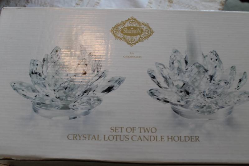 lot 105 image: Set of Two Crystal Lotus Candle Holders Shannon By Godinger.