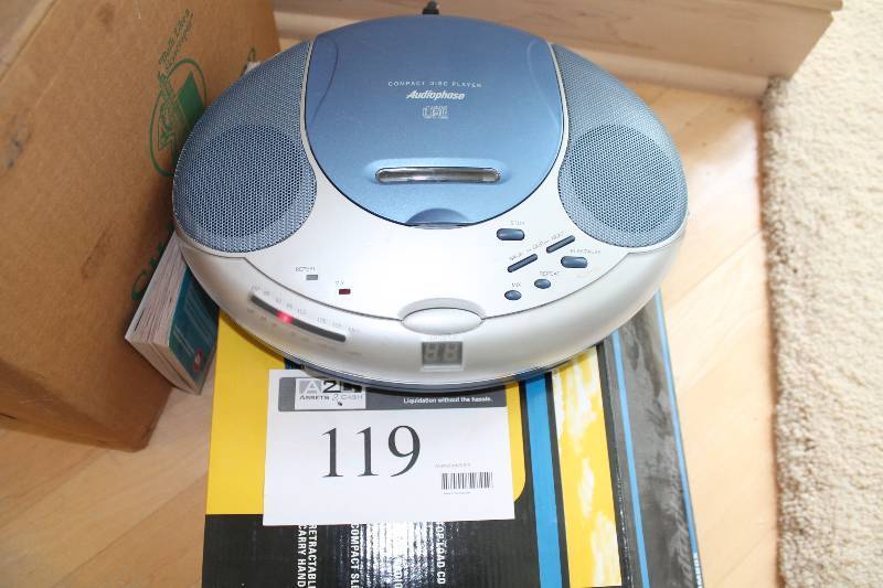 lot 119 image: Audiophase CD Boombox Model CD012 Top Load CD Player wSpeakers & Cord.