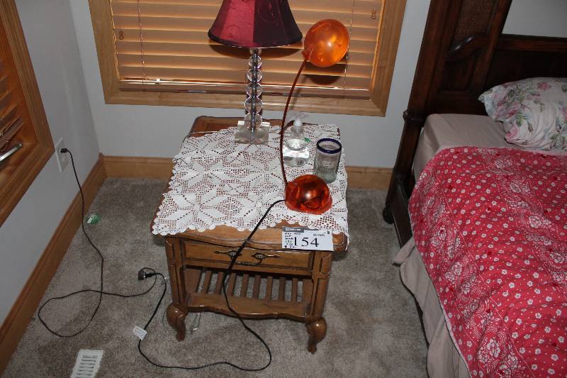 lot 154 image: Lot of (3) Including Wooden End Table, 23 x 27 x 22 Decorative Lamps wCords.