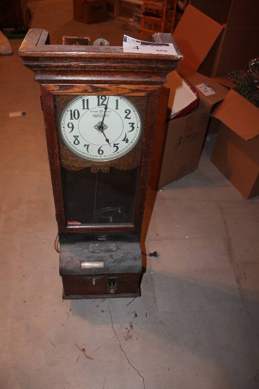 lot 4 image: Dowling & Lewis Clock wWooden Encasement & Electrical Cord Plug-In 48 Height.