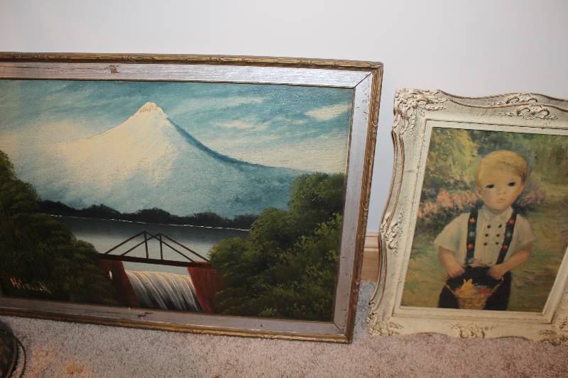 lot 172 image: Lot of (3 )Framed Pictures Including Mountain Scene, Boy Picture, Girl Picture.