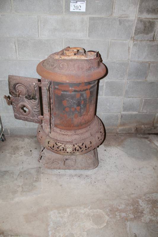 lot 202 image: Metal Wood StoveFireplace wHinged Door & Latch 24 x24 x 46.