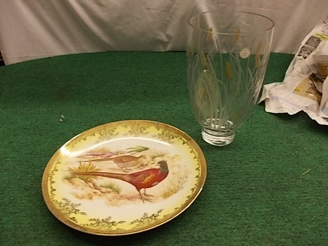 Crystal Vase and Pheasant Plate