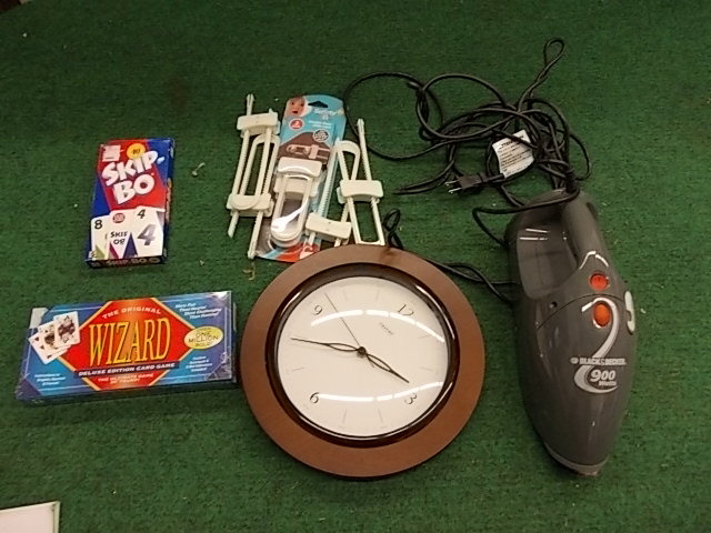 Clock, Card Games, Hand Vac, Door Slide Locks