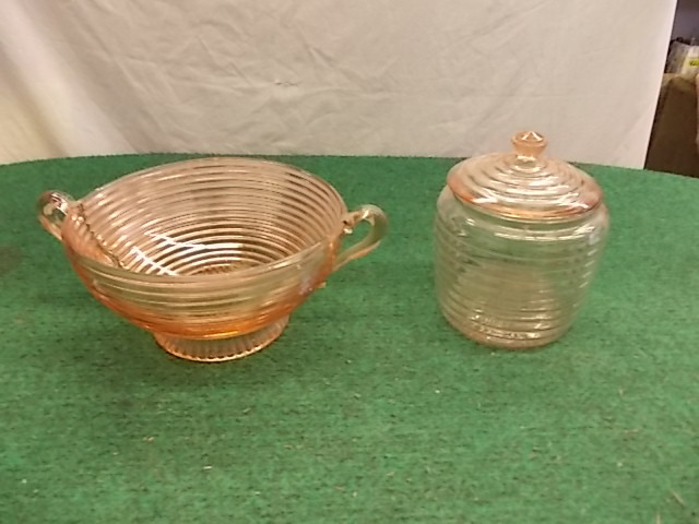 Pink Glass Bowl and Jar